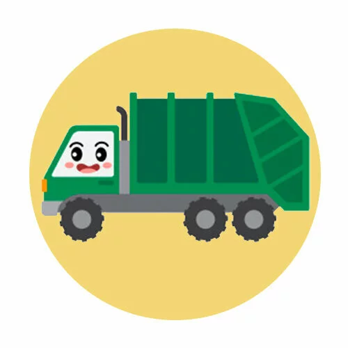 Цветной вариант раскраски мусоровоз улыбается