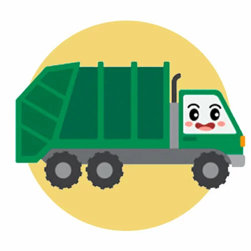 Цветной вариант раскраски мусоровоз обведи по точкам