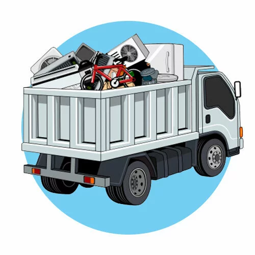 Цветной вариант раскраски мусоровоз большой и мусор