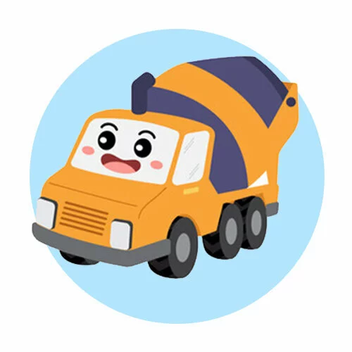 Цветной вариант раскраски бетономешалка с глазками улыбается