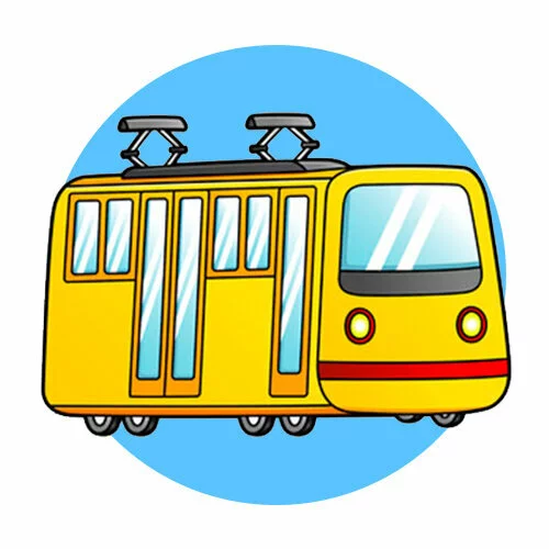 Цветной вариант раскраски трамвая по цифрам точкам