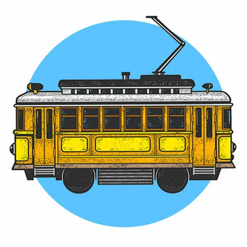 Цветной вариант раскраски трамвай классика