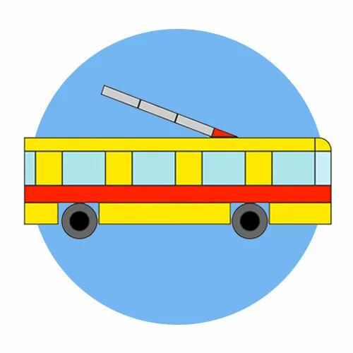 Цветной вариант раскраски троллейбус из фигур