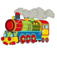 Цветной пример раскраски паровоз с дымом из трубы