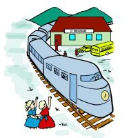 Цветной вариант раскраски поезд на станции