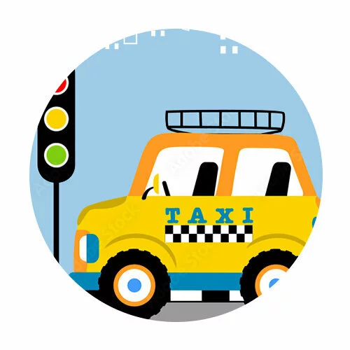 Цветной вариант раскраски такси на светофоре