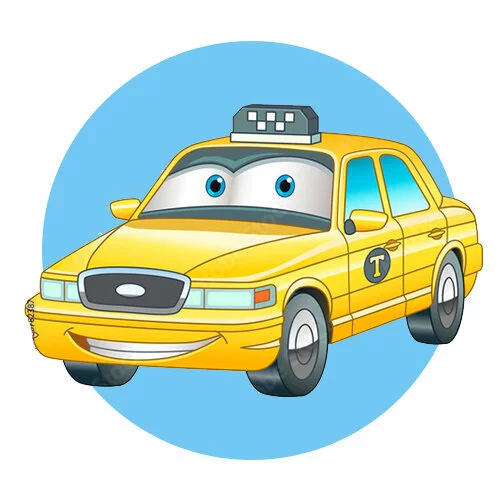 Цветной вариант раскраски такси с глазками