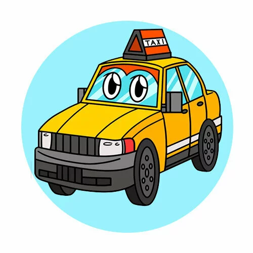 Цветной вариант раскраски обведи такси по цифрам