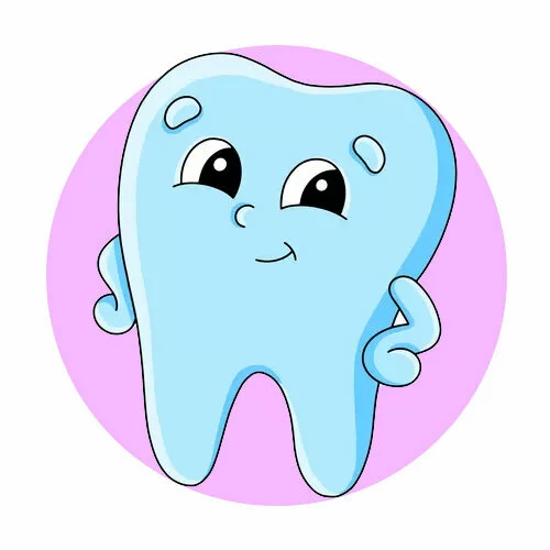 Цветной вариант раскраски зуб улыбается