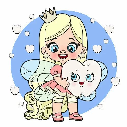 Цветной вариант раскраски зуб и зубная феч