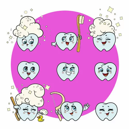 Цветной вариант раскраски смешные зубы