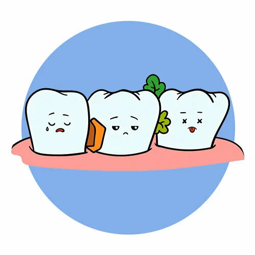 Цветной вариант раскраски еда между зубов