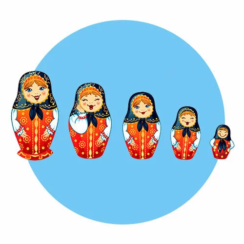 Цветной вариант раскраски московские матрешки