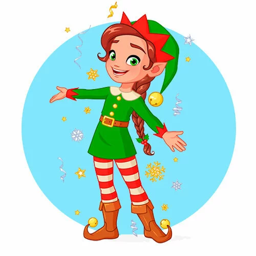 Цветной вариант раскраски девочка новогодний эльф