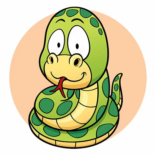 Цветной вариант раскраски малышка змейка