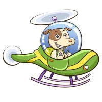 Цветной вариант раскраски вертолет с собачкой