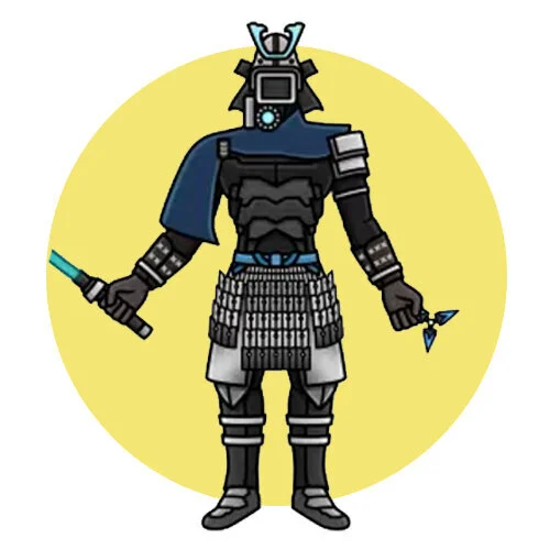 Цветной вариант раскраски самурай камерамэн