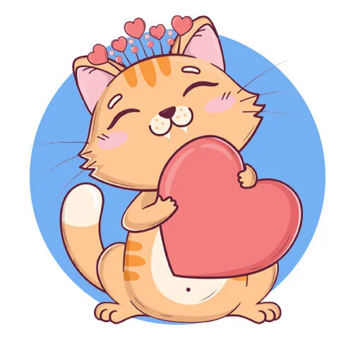 Цветной вариант раскраски котик милый 14 февраля