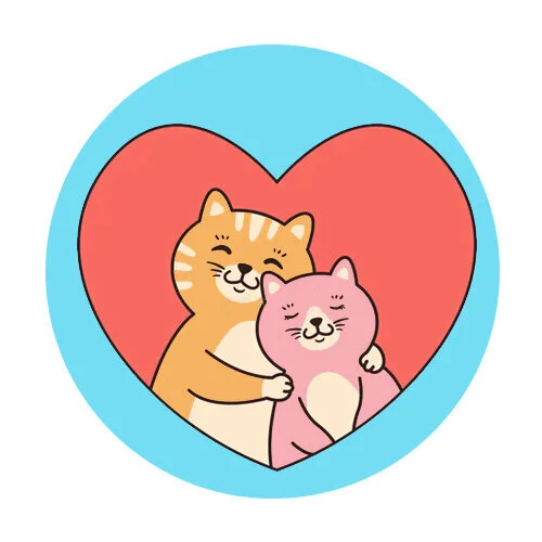 Цветной вариант раскраски валентинка два котика 14 февраля