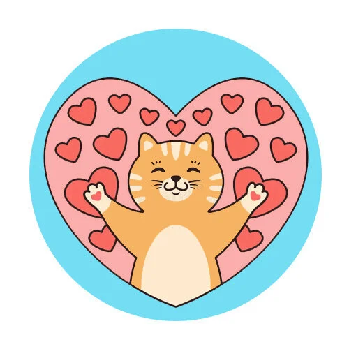 Цветной вариант раскраски валентинка 14 февраля котик