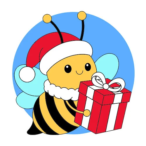 Цветной вариант раскраски пчела с подарком