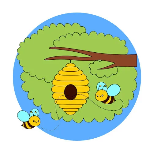 Цветной вариант раскраски улей и пчелы