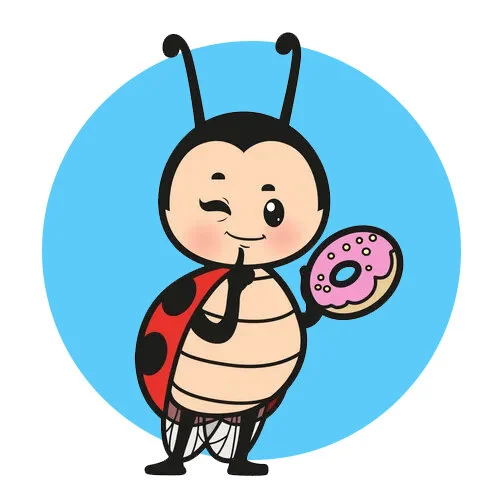 Цветной вариант раскраски божья коровка и пончик