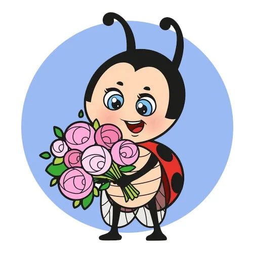 Цветной вариант раскраски божья коровка и цветы