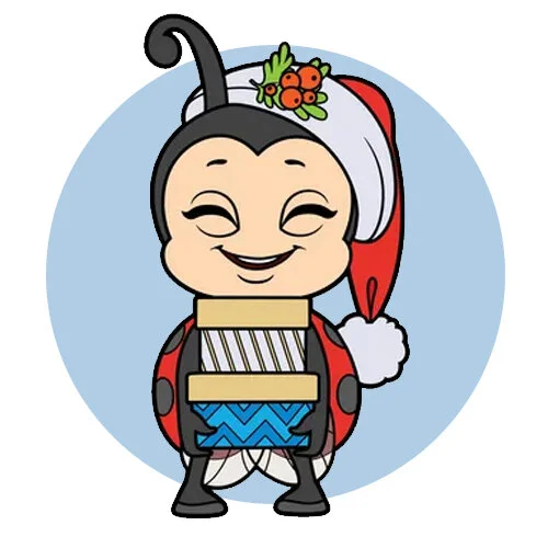 Цветной вариант раскраски божья коровка и подарочные коробки