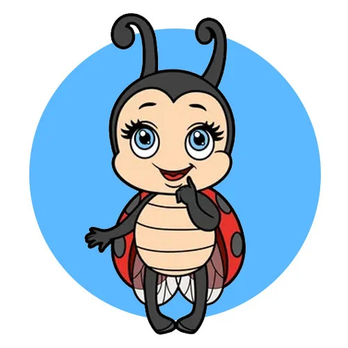 Цветной вариант раскраски божья коровка стесняется