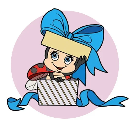 Цветной вариант раскраски божья коровка в коробке подарок