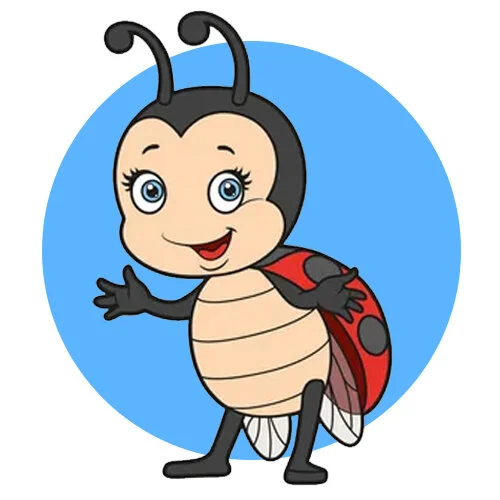 Цветной вариант раскраски божья коровка мультяшная