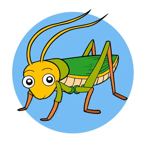 Цветной вариант раскраски кузнечик в полный рост