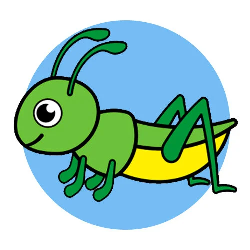 Цветной вариант раскраски кузнечик вид сбоку