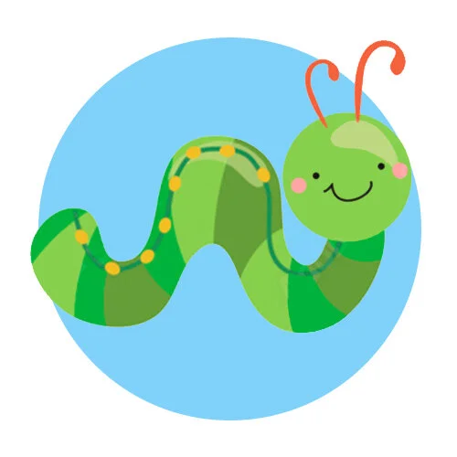 Цветной пример раскраски гусеница с усиками