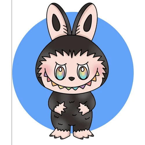 Цветной вариант раскраски лабубу надпись