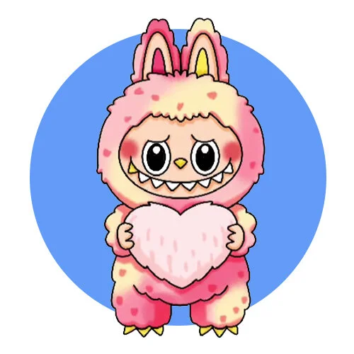 Цветной вариант раскраски лабубу и большое сердечко