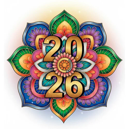 Цветной вариант раскраски мандала 2026 год