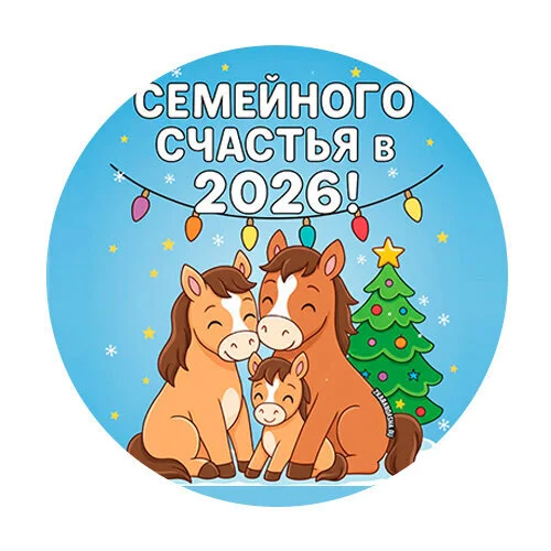 Цветной вариант раскраски семейного счастья в новом году 2026