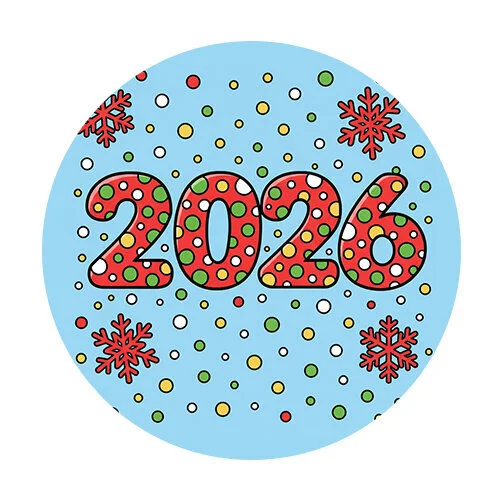 Цветной вариант раскраски 2026 цифры новый год