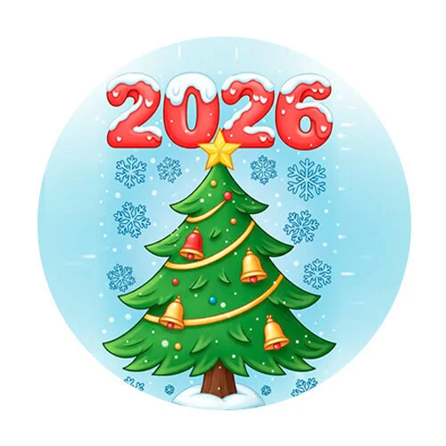 Цветной пример раскраски елка и цифры 2026