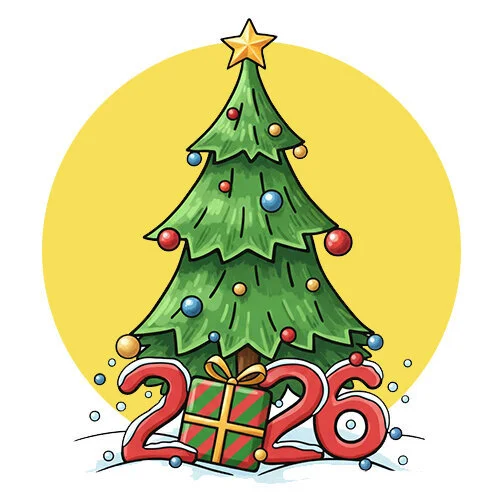 Цветной пример раскраски новогодняя елка на 2026 год