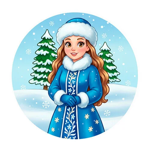 Цветной вариант раскраски снегурочка в лесу