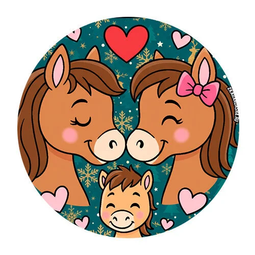 Цветной вариант раскраски семья лошадок 2026