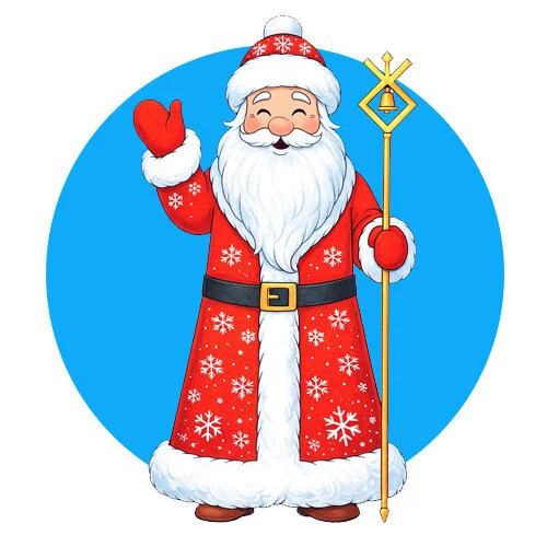 Цветной пример раскраски дед мороз смешно улыбается
