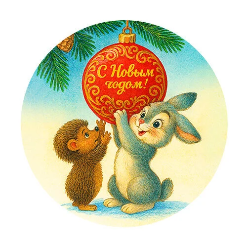 Цветной вариант раскраски зайчик и ежик (как советские открытки)