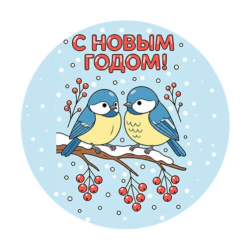Цветной вариант раскраски с новым годом птички