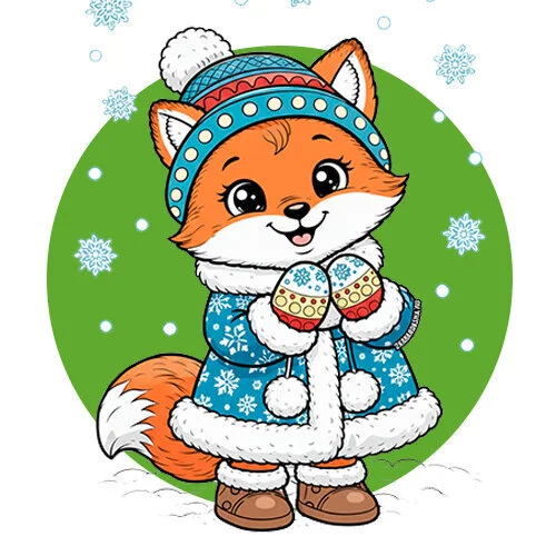 Цветной пример раскраски лиса в шубке