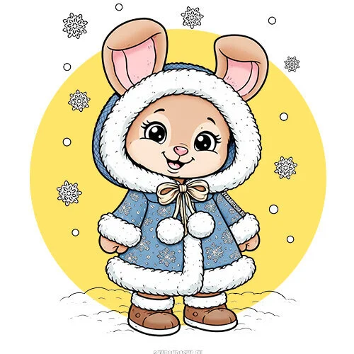 Цветной вариант раскраски зайка в шубке