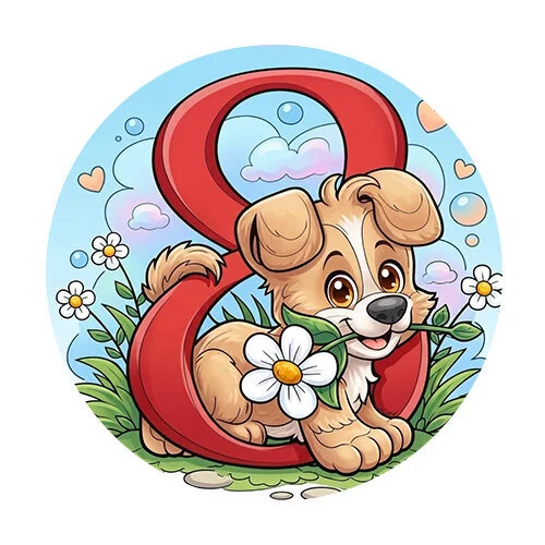 Цветной вариант раскраски собачка на 8 марта